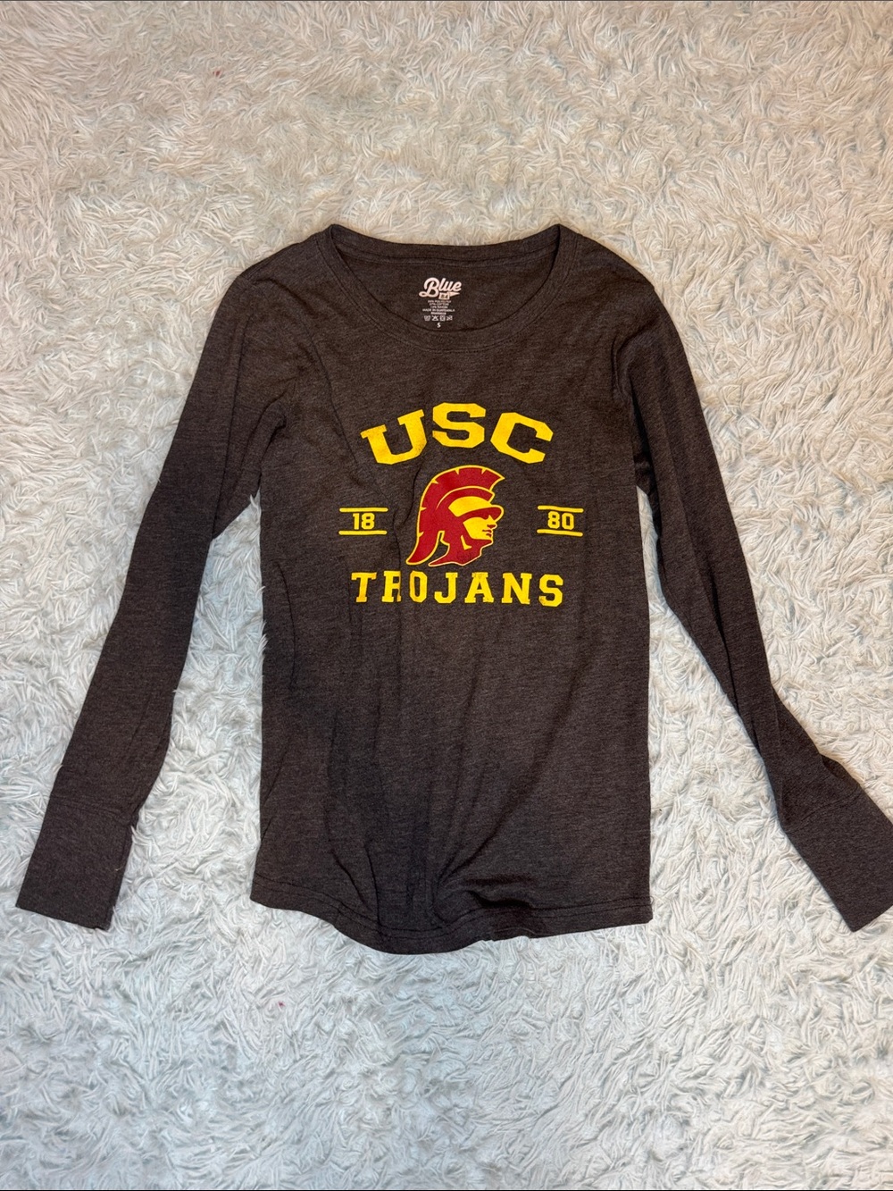 Blue 84USC Trojans Long Sleeve Charcoal with Yellow & Red Logo woman’s small #59